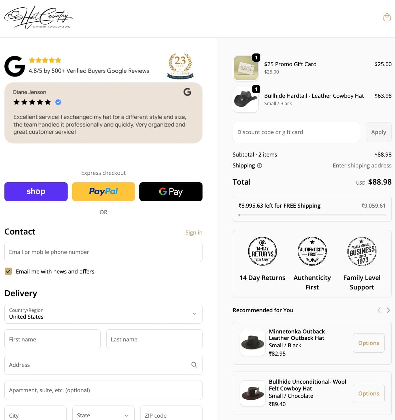 Checkout Recommendations on Hat Country