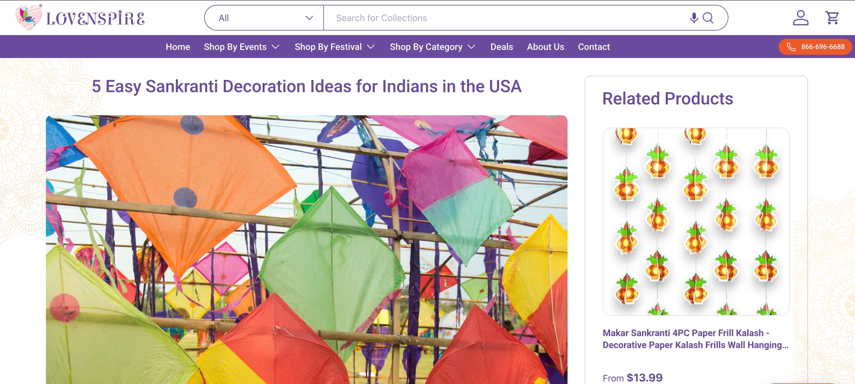 Blog page with contextually relevant product recommendations