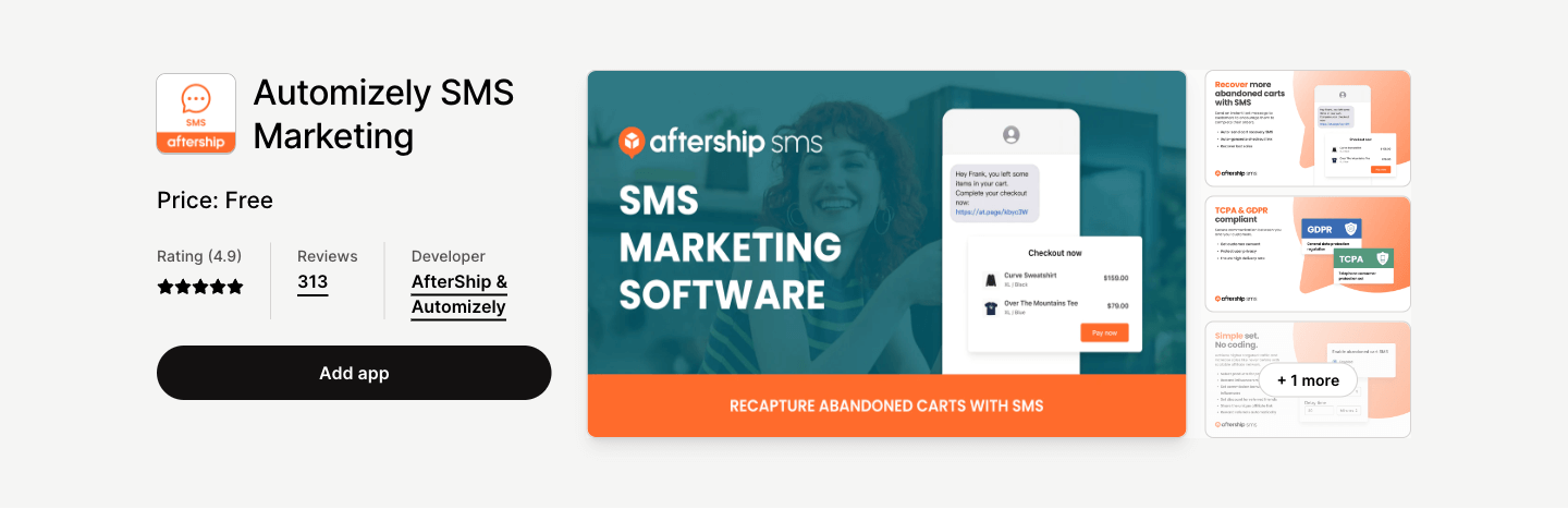 One-stop SMS marketing app to help brands recover abandoned carts with text messages.