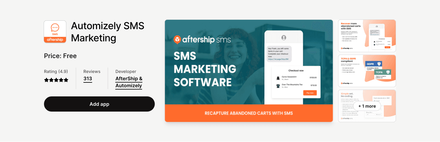 One-stop SMS marketing app to help brands recover abandoned carts with text messages.