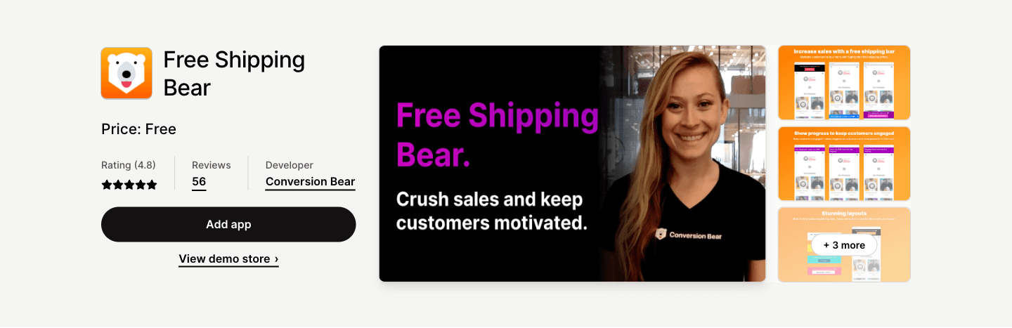 Display free shipping offers with a cart progress sticky bar to motivate customers to buy more!