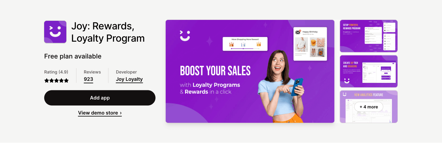 Get your Loyalty Program run smoothly with Joy.
No-code, 24/7 free smile support from our experts!