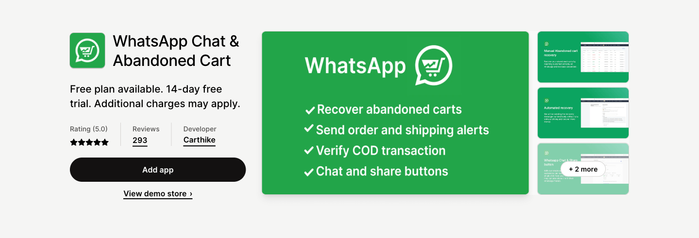 Recover abandoned carts automatically with WhatsApp Converts higher than SMS/Email.