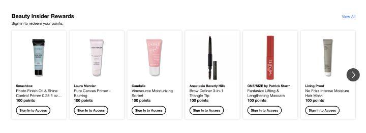 Sephora's Beauty insider rewards product recommendations