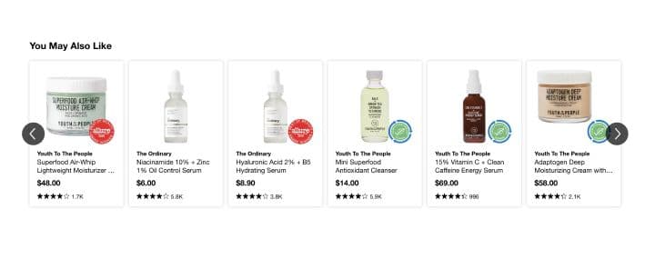 Sephora's "You May Also Like" product recommendations