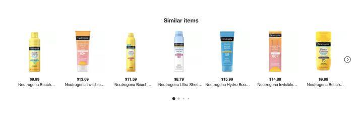 Similar items product recommendations on target's website