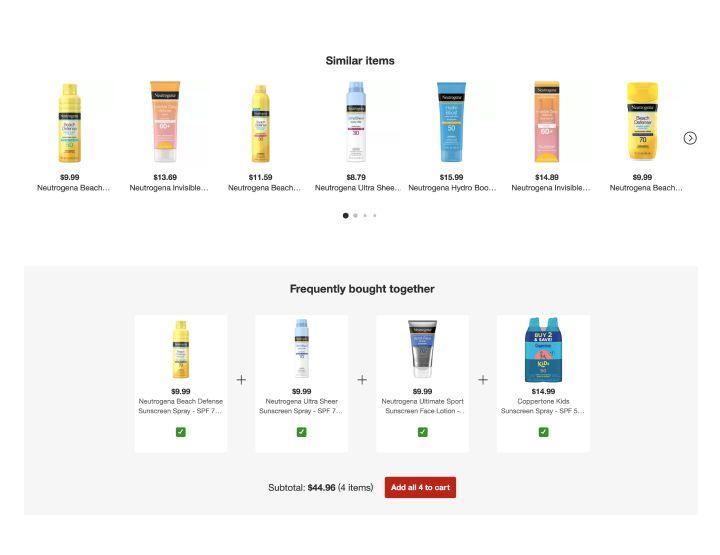 similar items and frequently bought together recommendations on target's website