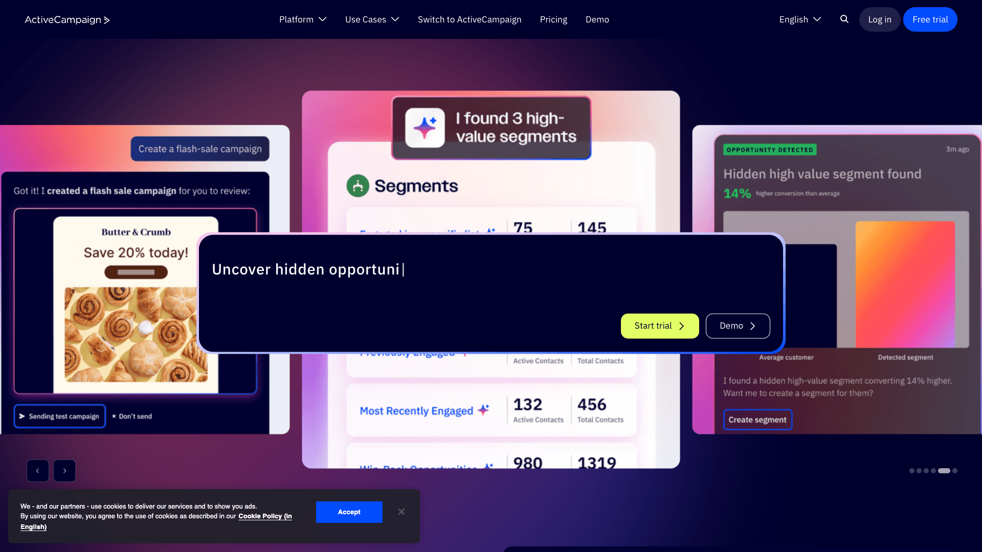 Screenshot of ActiveCampaign homepage