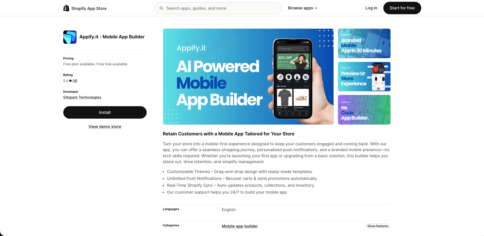 Screenshot of Appify.it shopify app