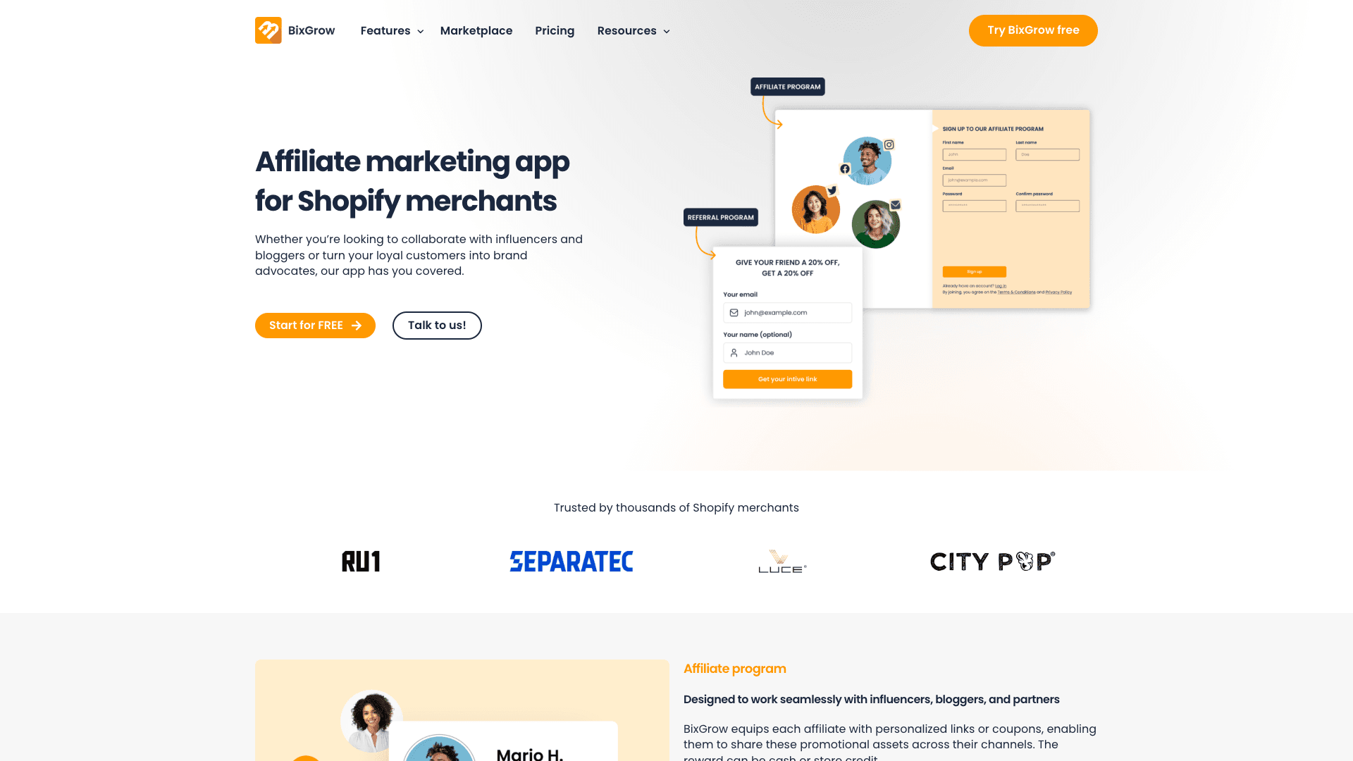 Screenshot of BixGrow homepage