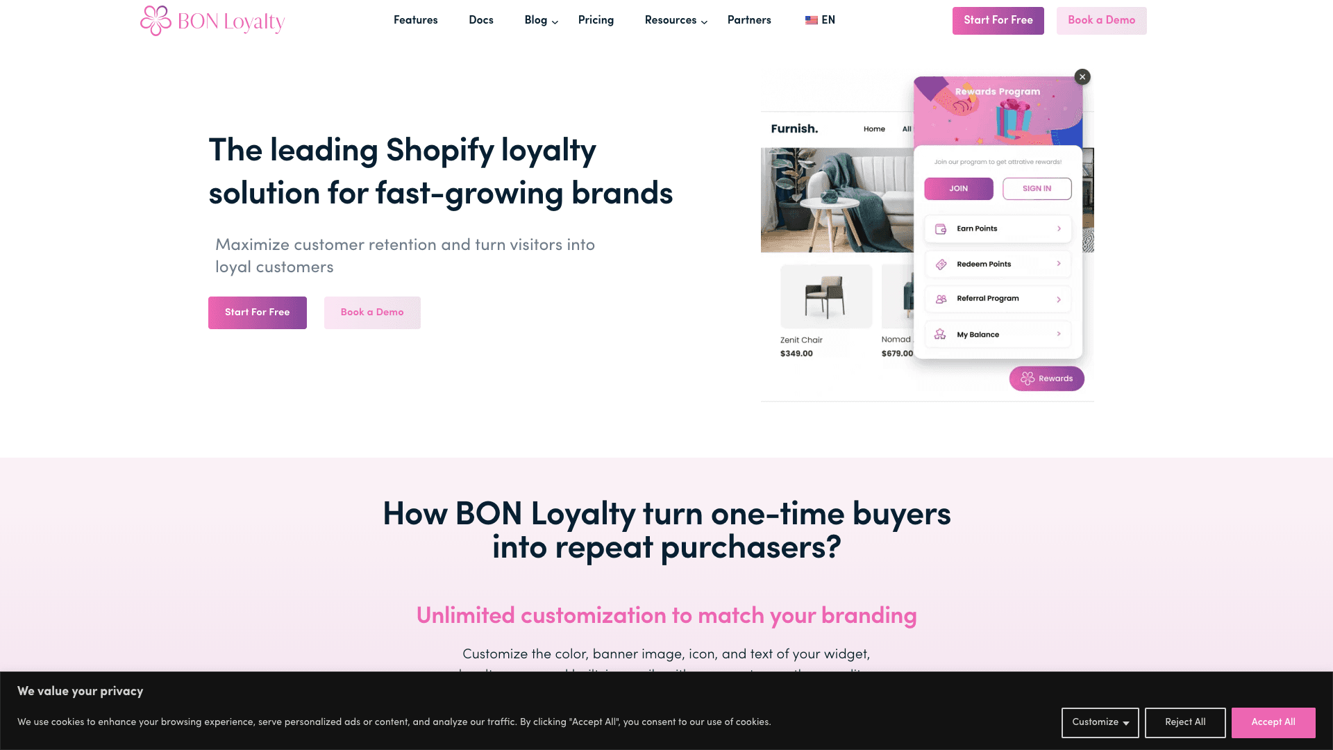 Screenshot of BON Loyalty Rewards Referrals homepage