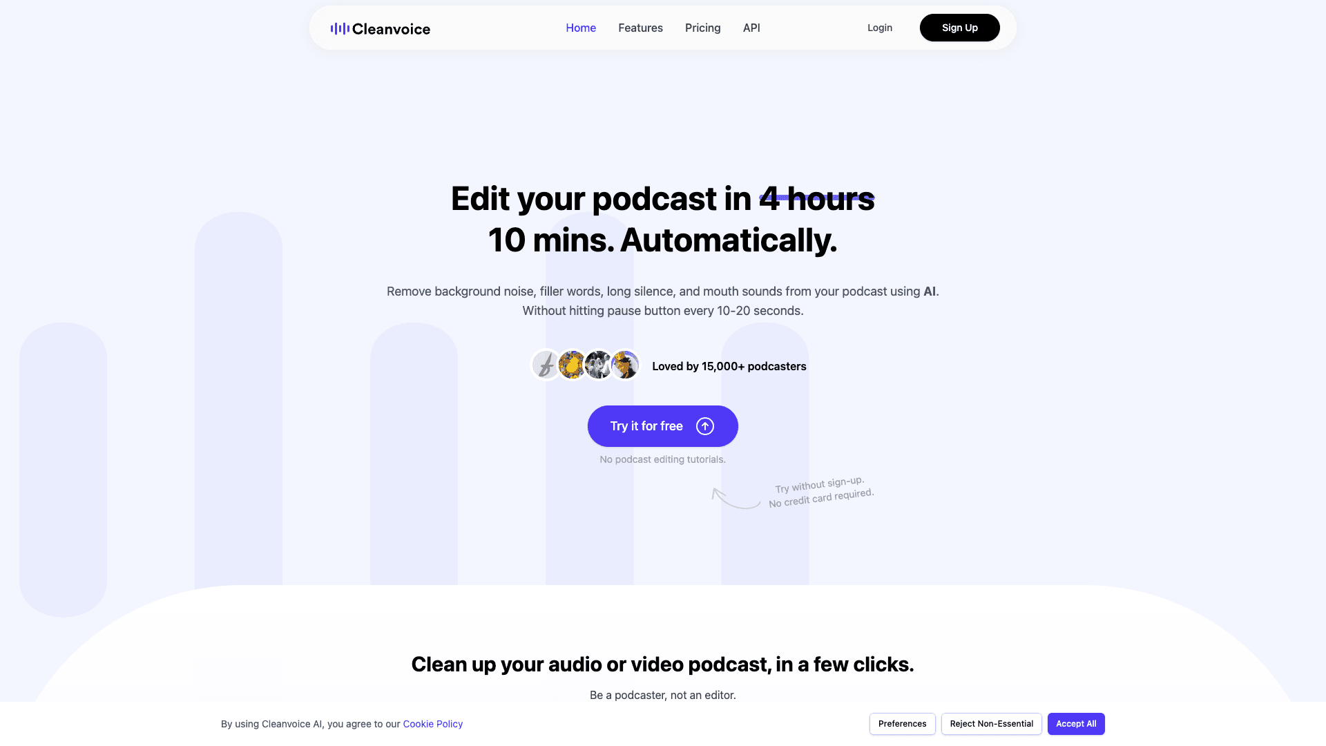 Screenshot of Cleanvoice AI | Edit Audio & Video Podcast in 10 Mins, in... interface