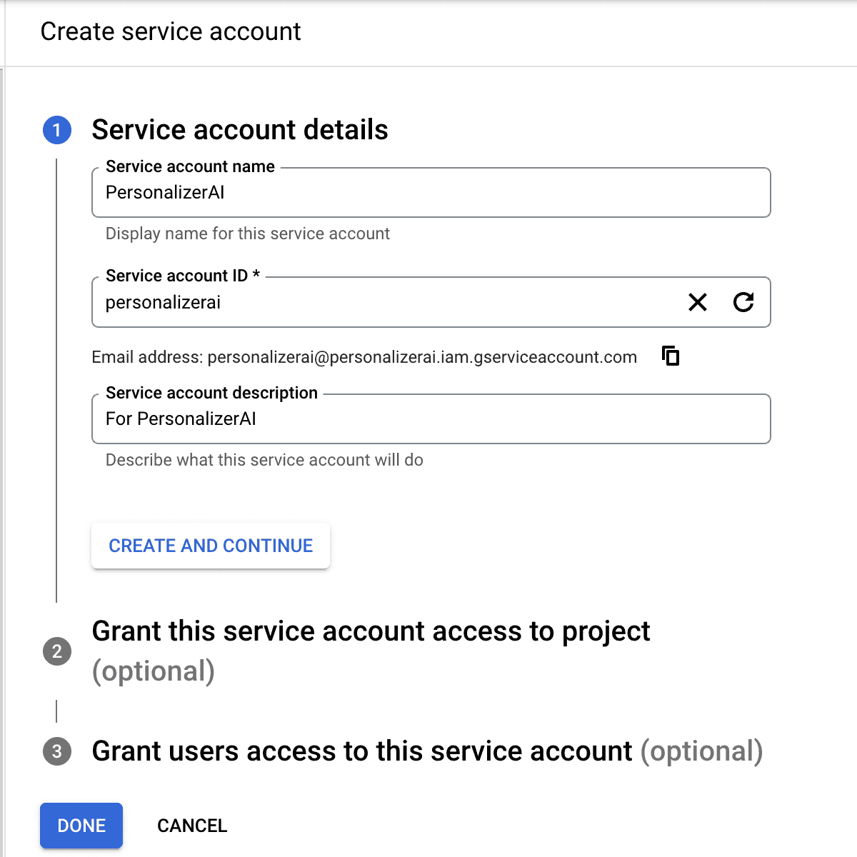 create service account