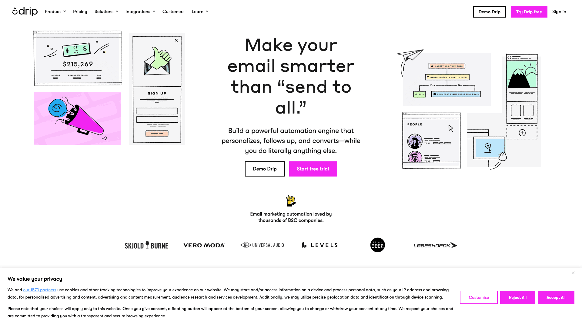 Screenshot of Drip homepage