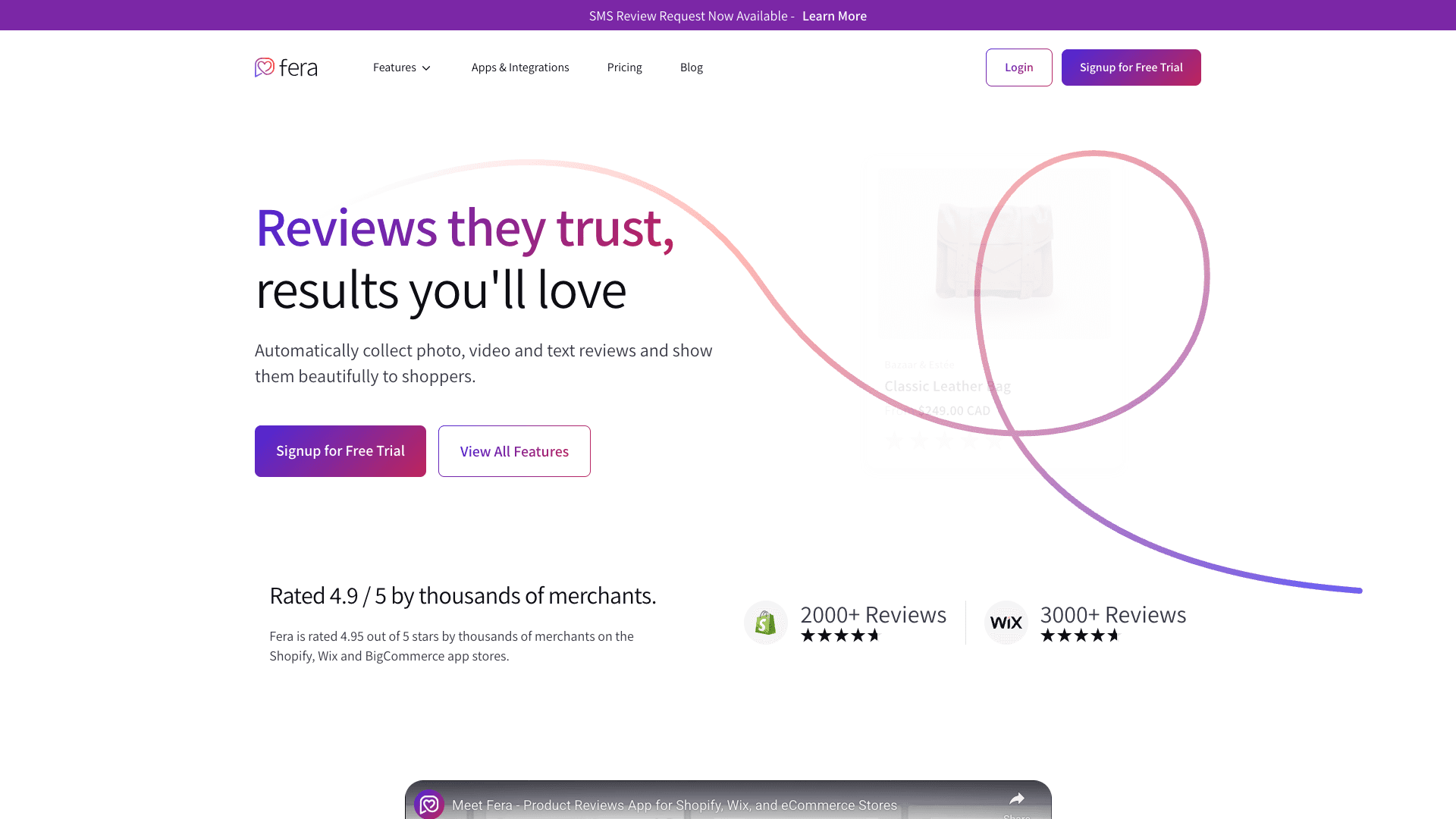 Screenshot of Fera Product Reviews homepage