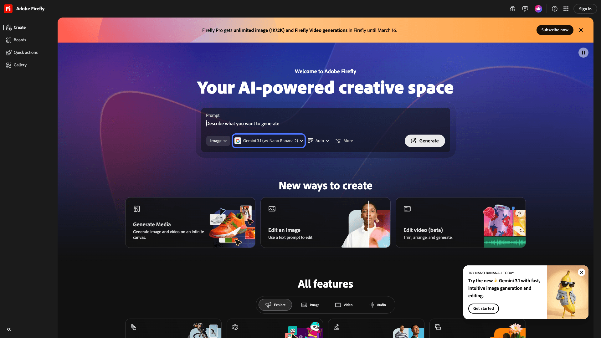 Screenshot of Adobe Firefly - Generative AI - Log In interface