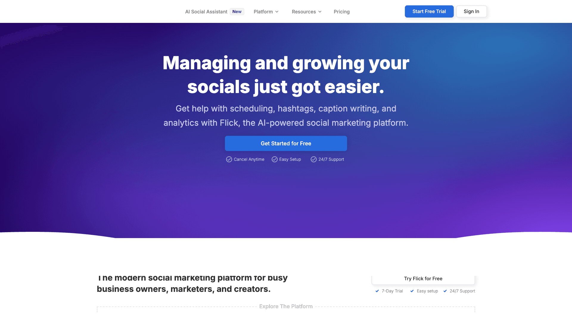 Screenshot of Flick: Social Media Marketing Platform interface