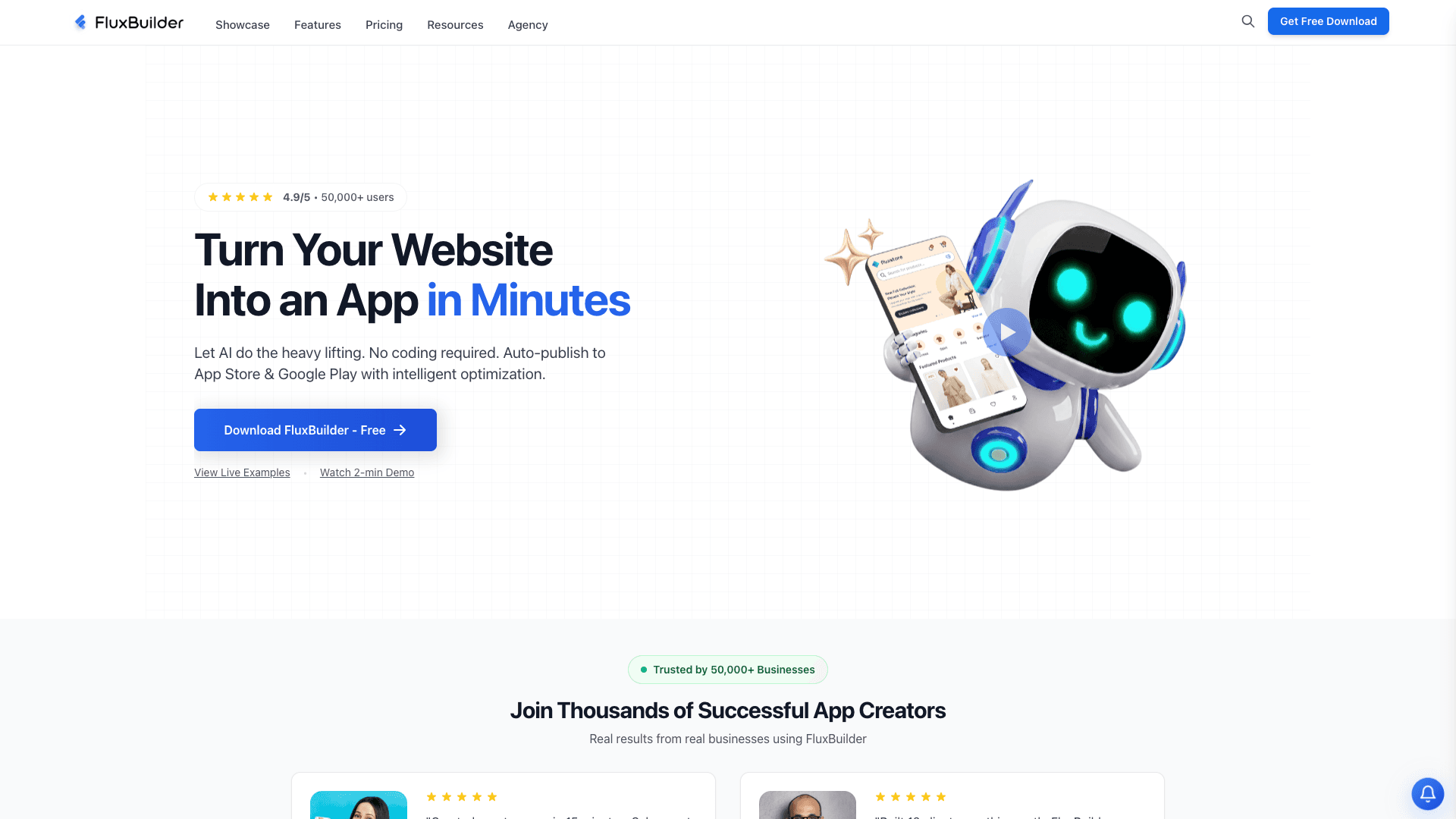 Screenshot of FluxBuilder homepage