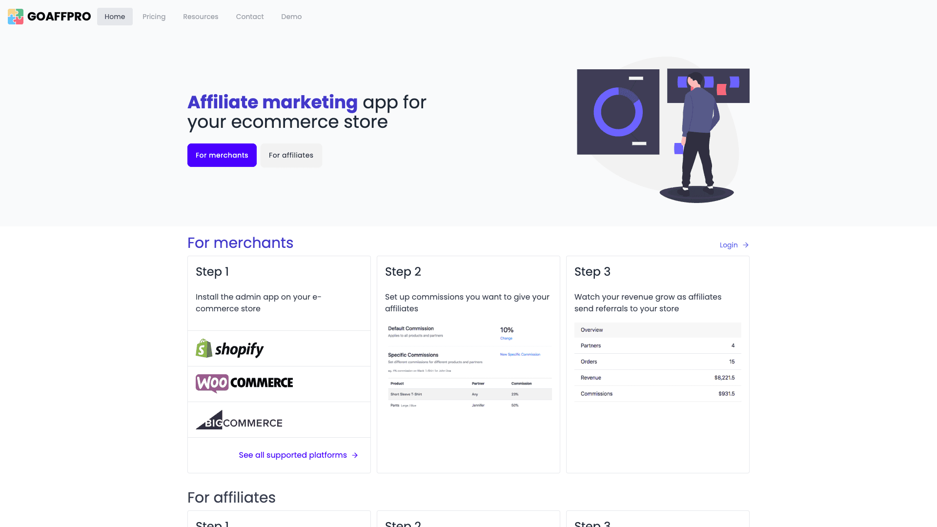 Screenshot of GoAffPro homepage
