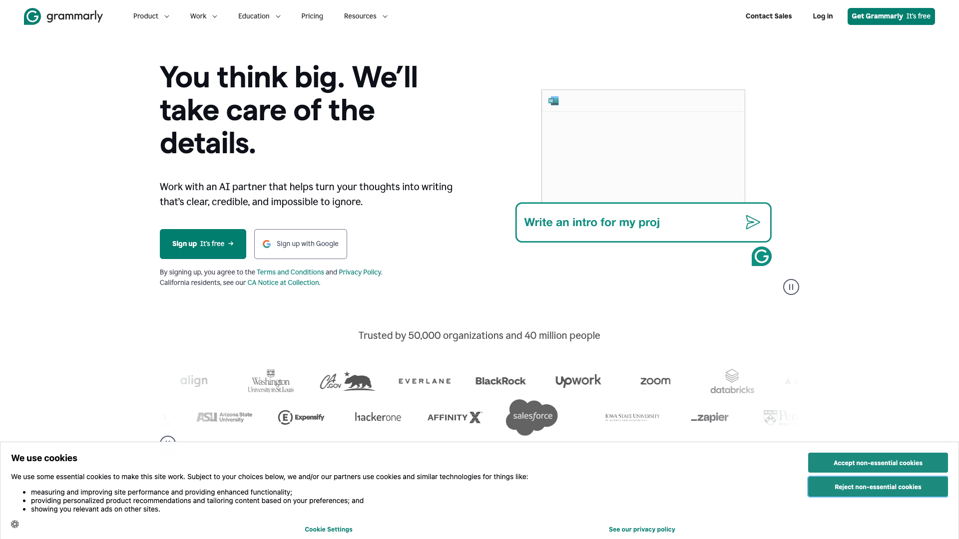 Screenshot of Grammarly: Free AI Writing Assistance interface