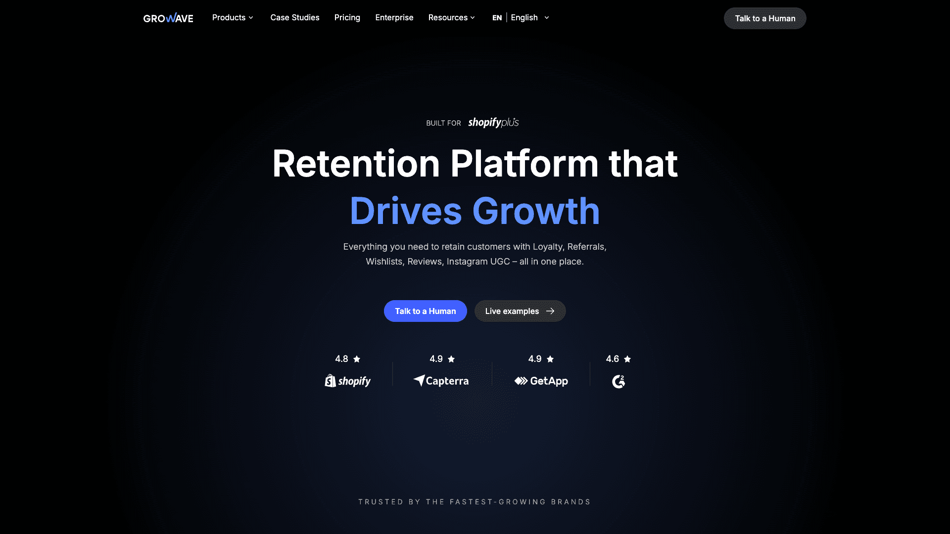 Screenshot of Growave homepage