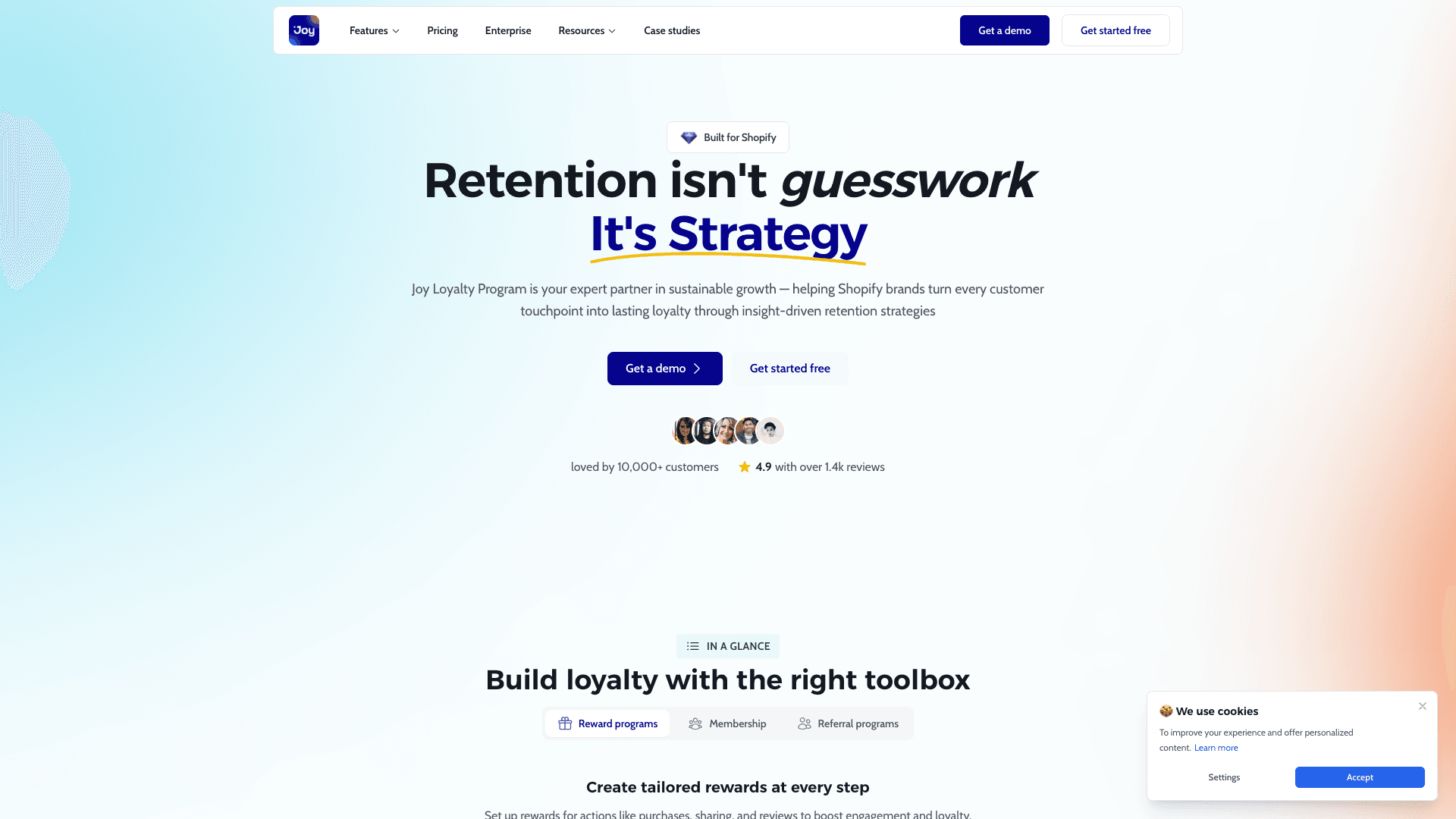 Screenshot of Joy Loyalty & Rewards homepage