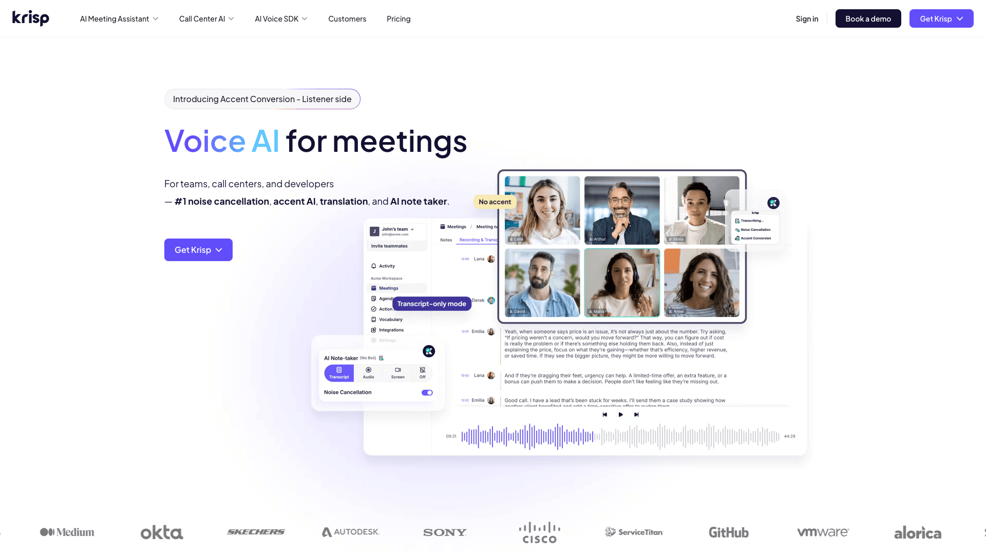 Screenshot of Voice AI for Meetings: Noise Cancellation & AI Note Taker... interface