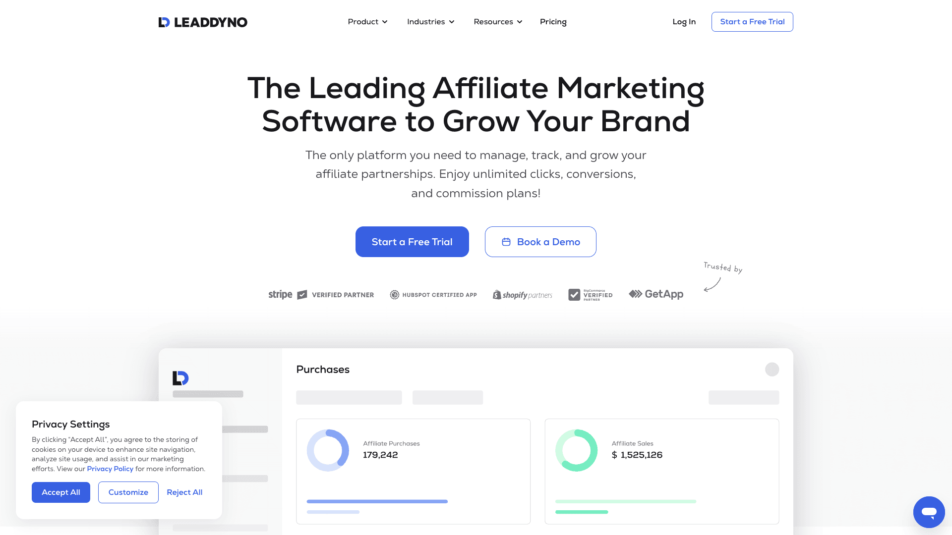 Screenshot of LeadDyno homepage