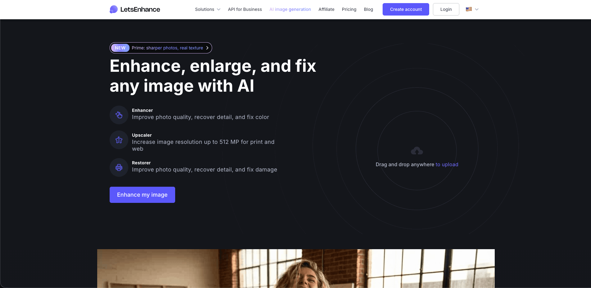 Screenshot of Let's Enhance: AI Image App to Upscale, Sharpen & Improve... interface