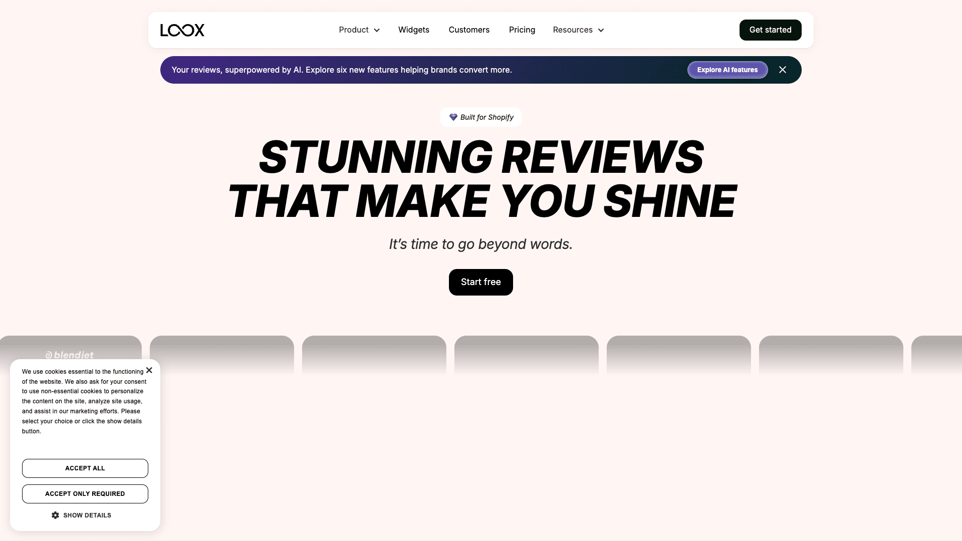 Screenshot of Loox homepage