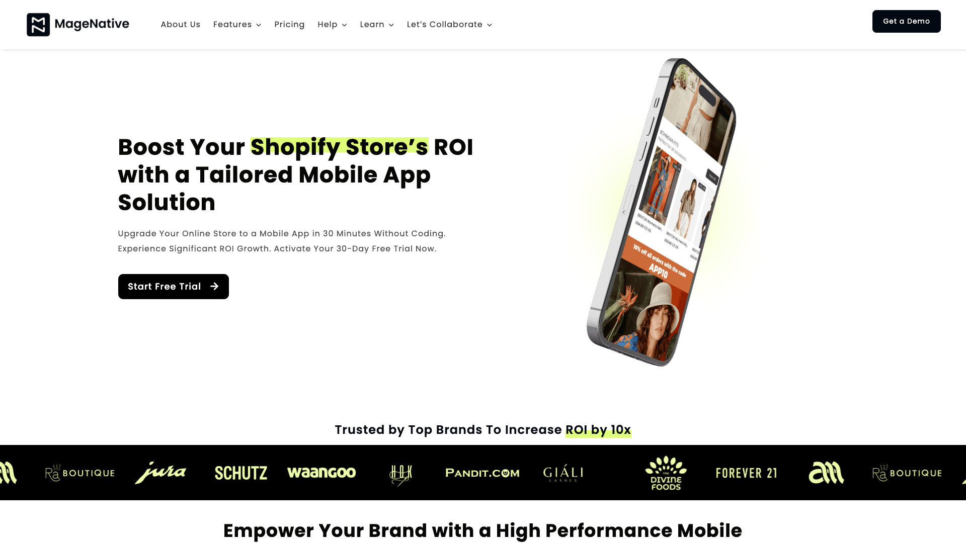 Screenshot of MageNative homepage