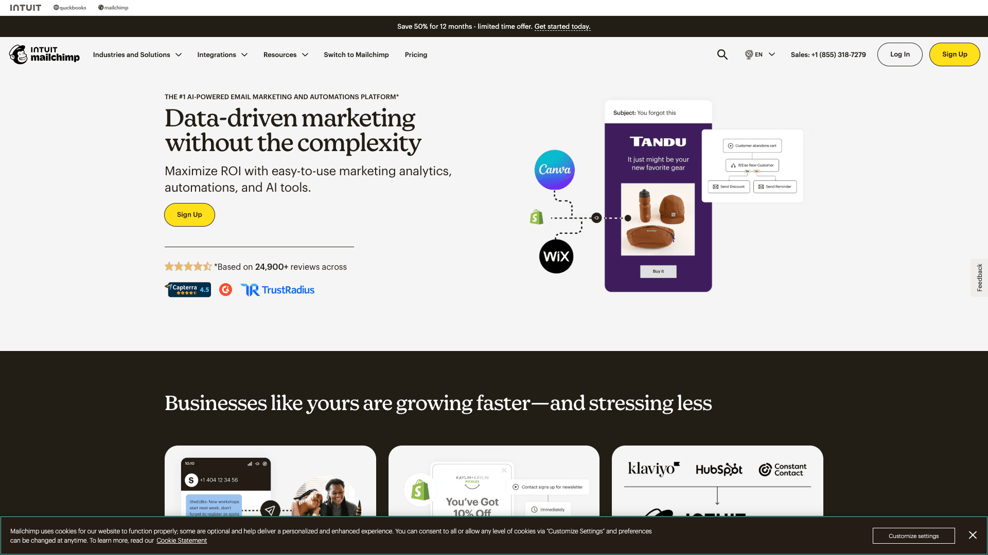 Screenshot of Mailchimp homepage