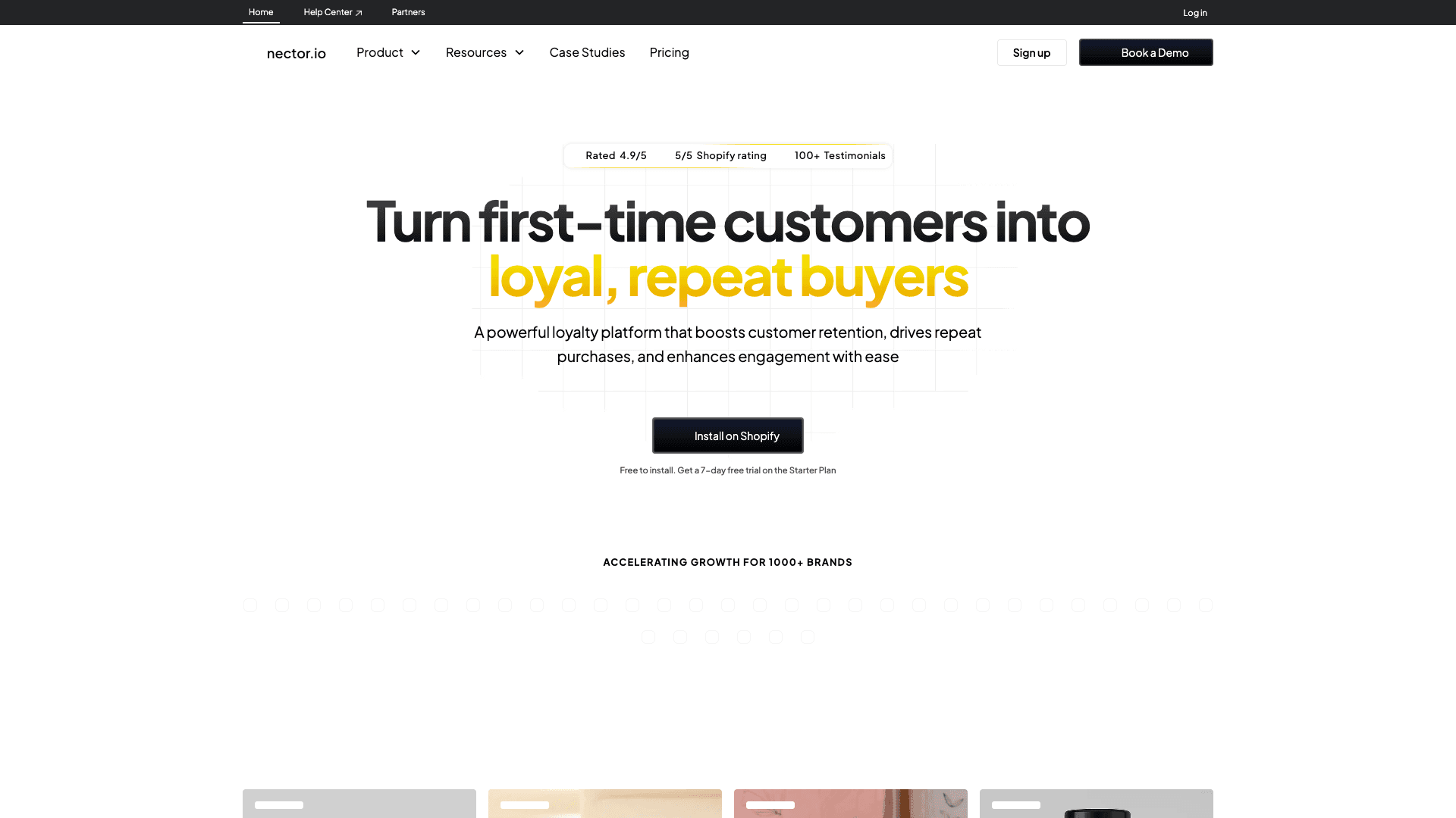 Screenshot of Nector.io homepage