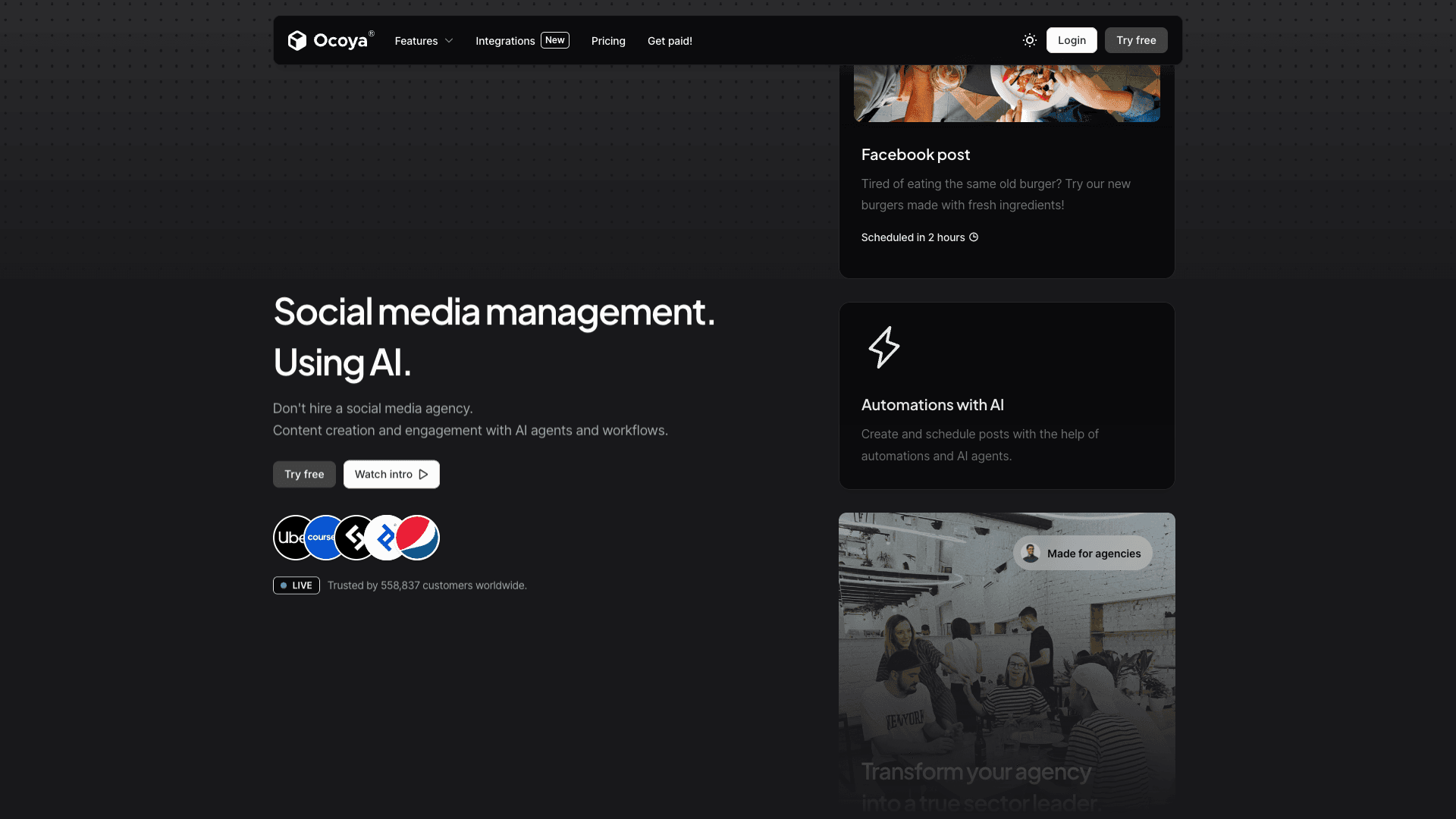 Screenshot of Social media management. Using AI. | Ocoya interface