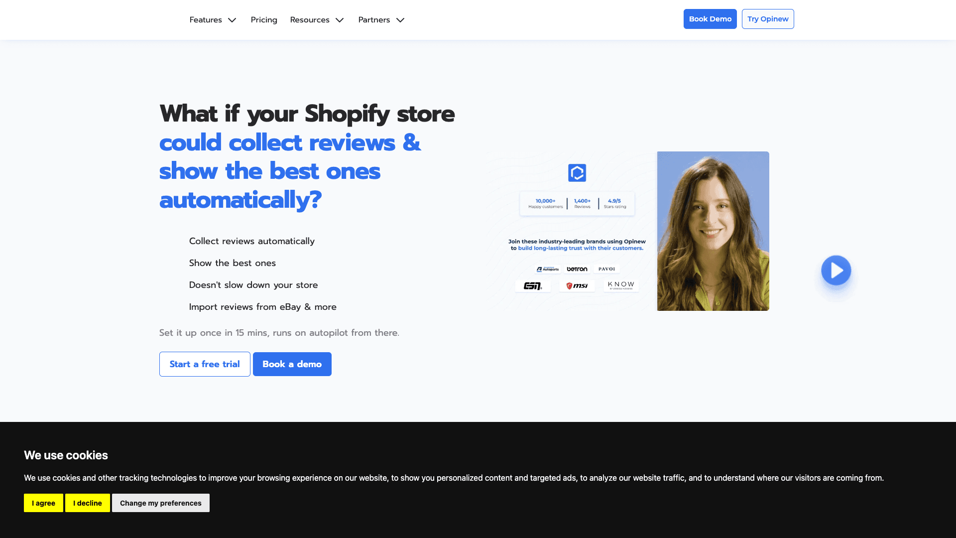 Screenshot of Opinew homepage