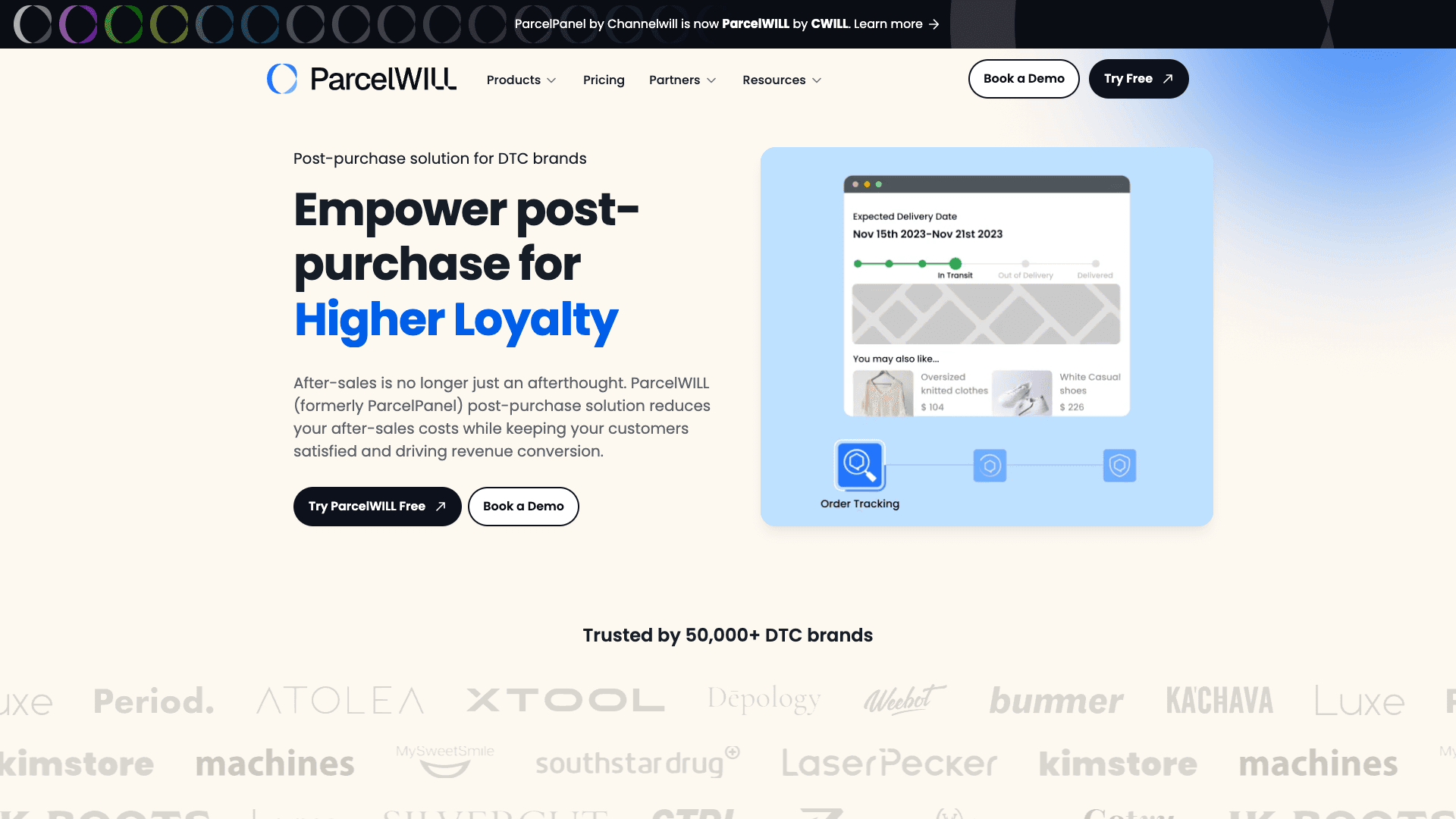 Screenshot of Parcel Panel Returns & Exchange homepage