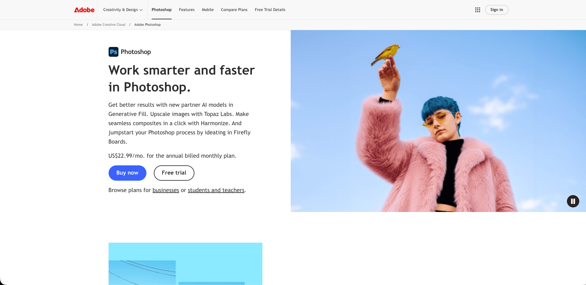 Screenshot of adobe photoshop homepage
