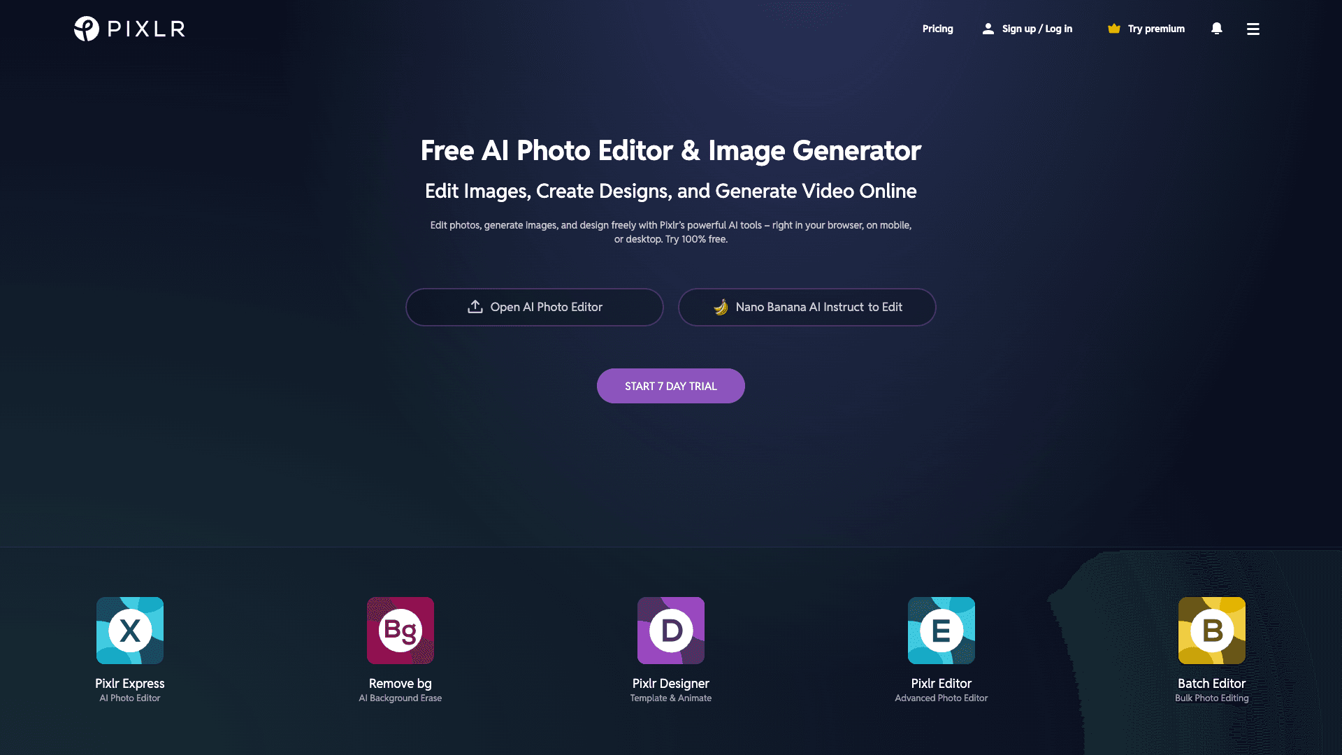 Screenshot of Free Online AI Photo Editor, Image Generator & Design tool interface