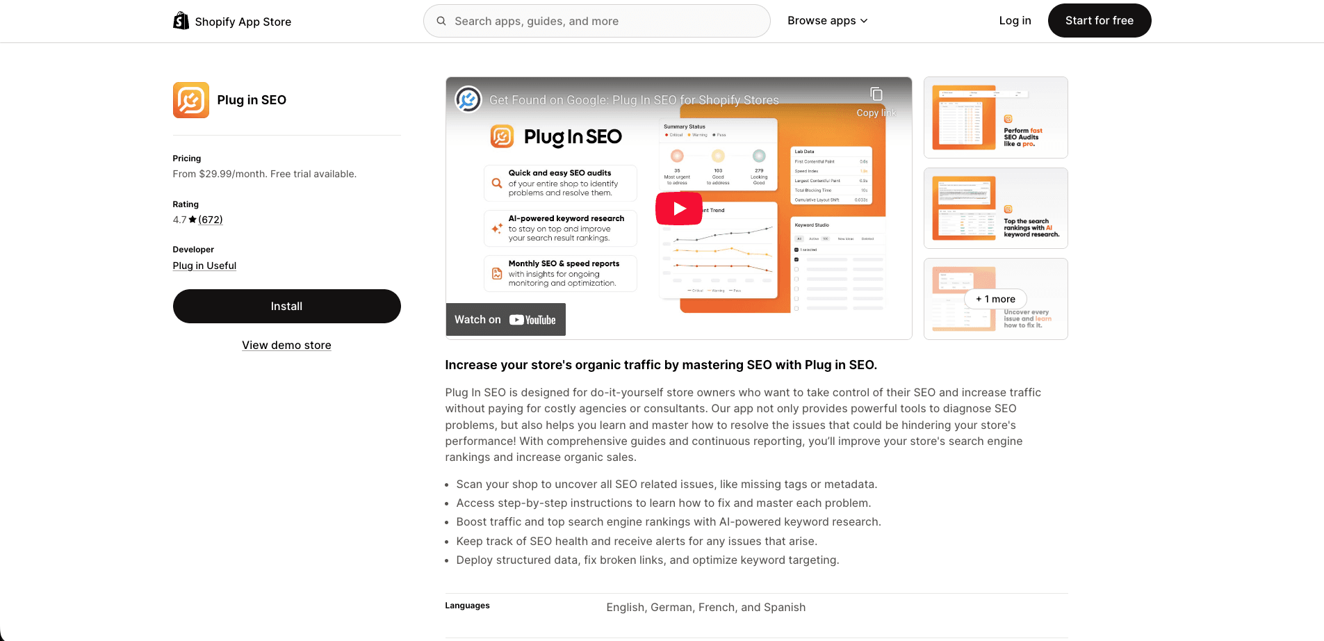 Screenshot of Plug In SEO homepage