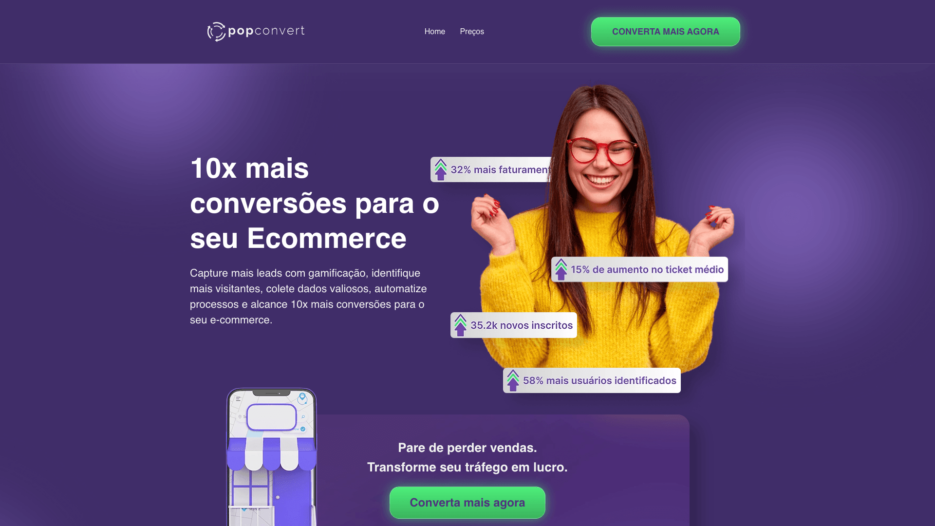 Screenshot of Pop Convert – Pop Ups & Banners homepage