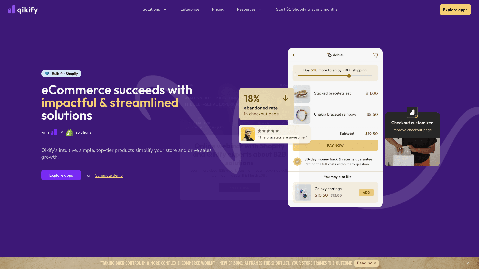 Screenshot of qikify Timer & Announcement Bar homepage