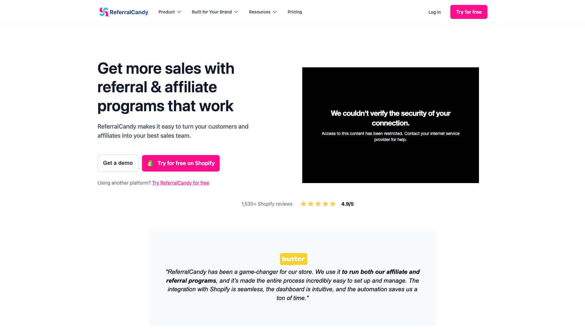 Screenshot of ReferralCandy homepage