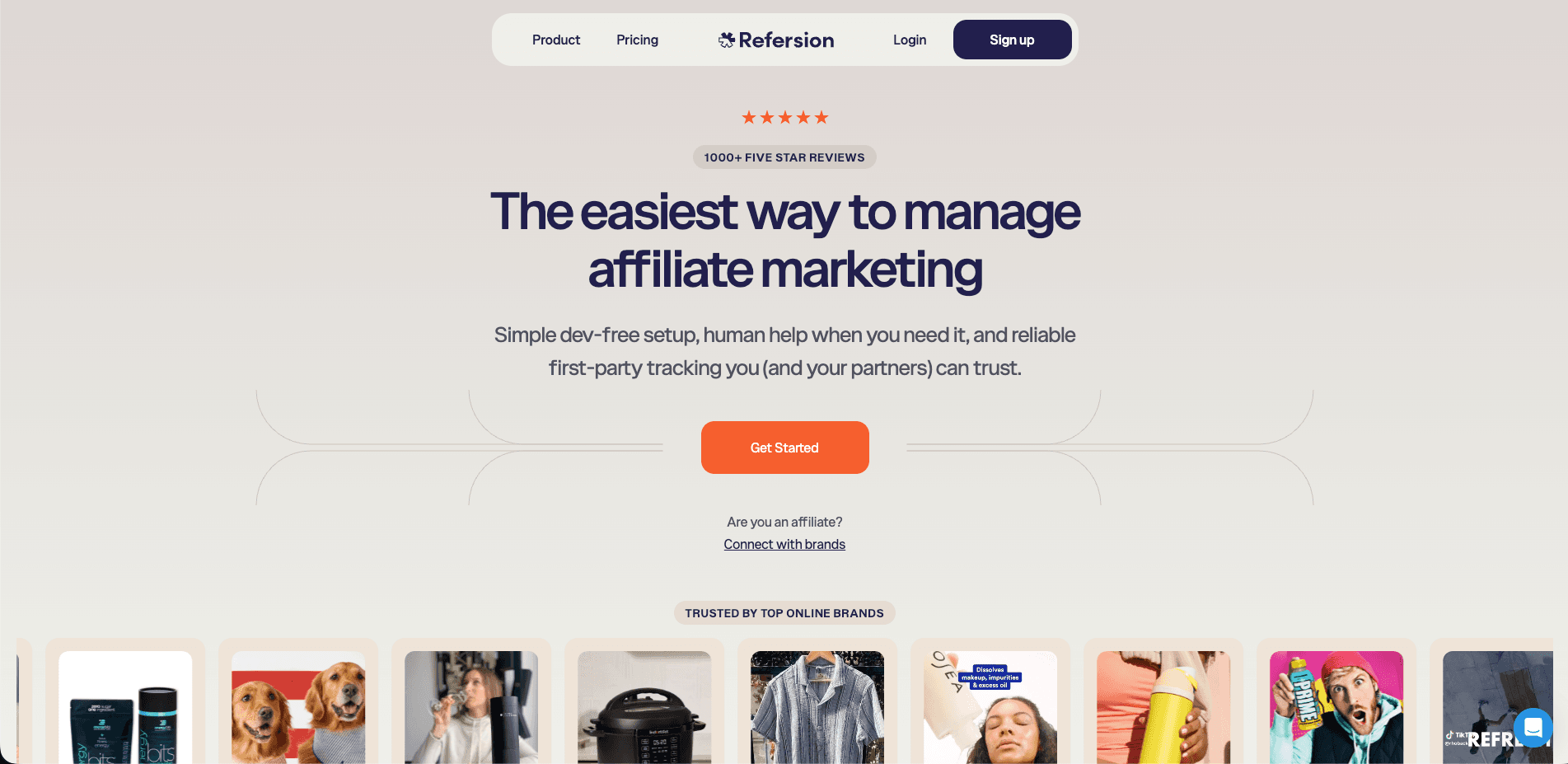 Screenshot of Refersion homepage