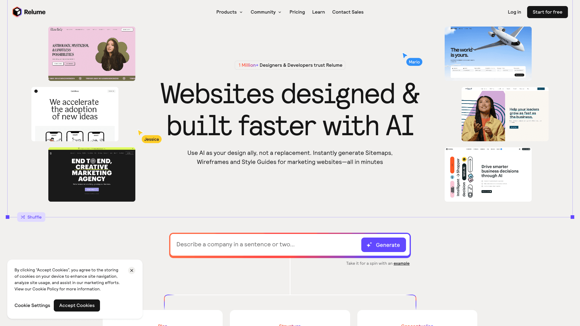 Screenshot of Relume — Websites designed & built faster with AI | AI we... interface