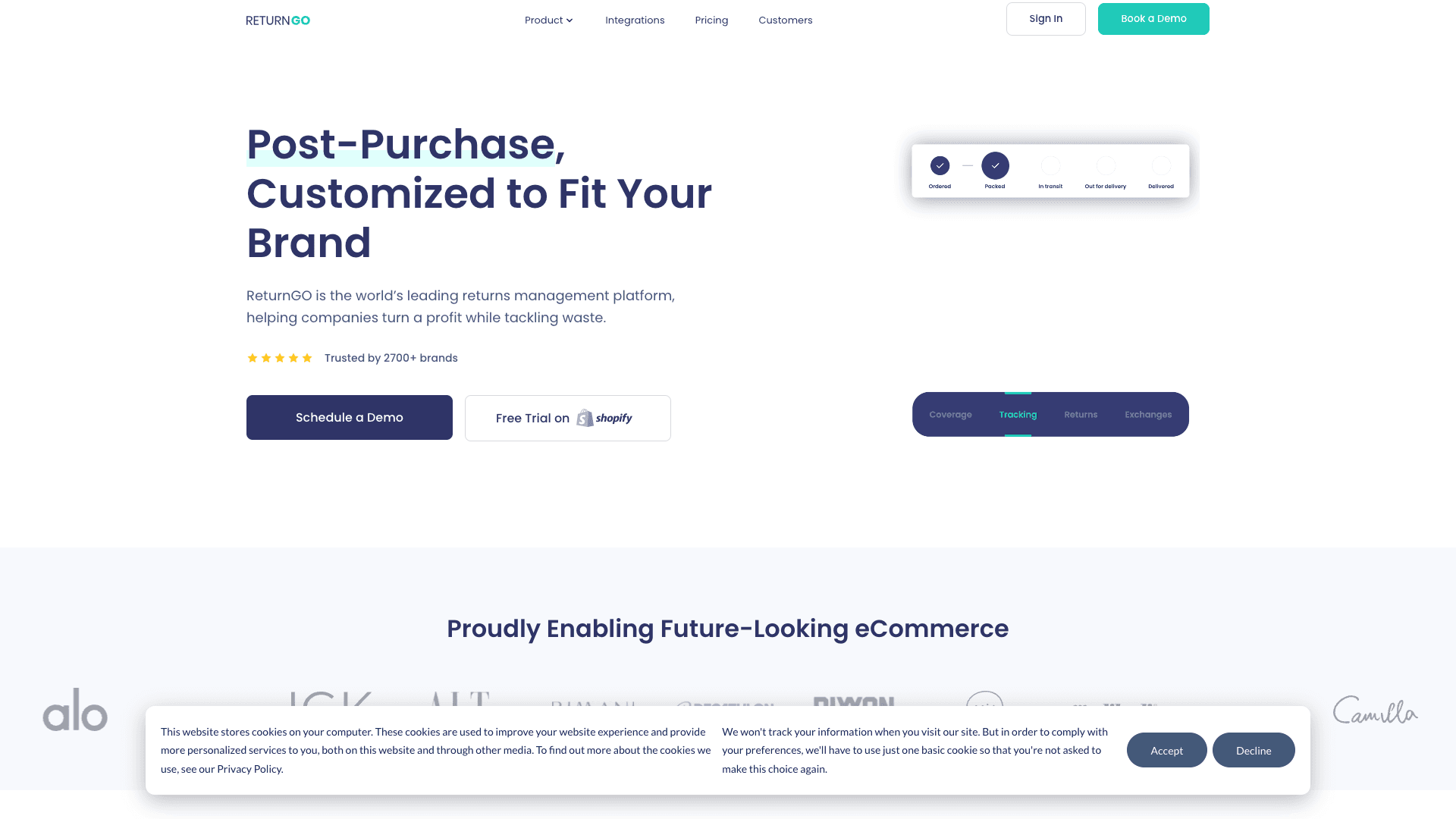 Screenshot of ReturnGO homepage