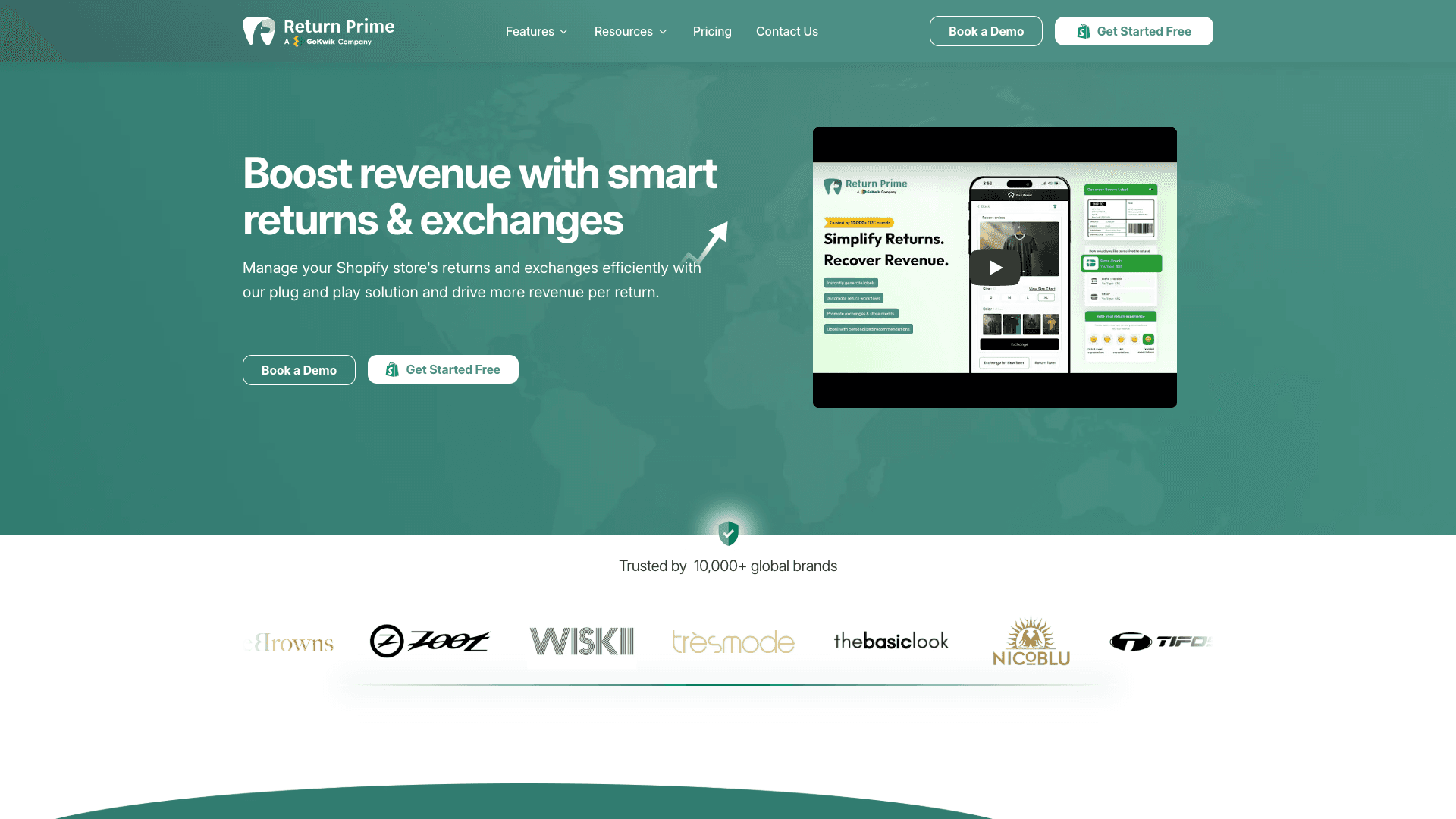 Screenshot of Return Prime homepage