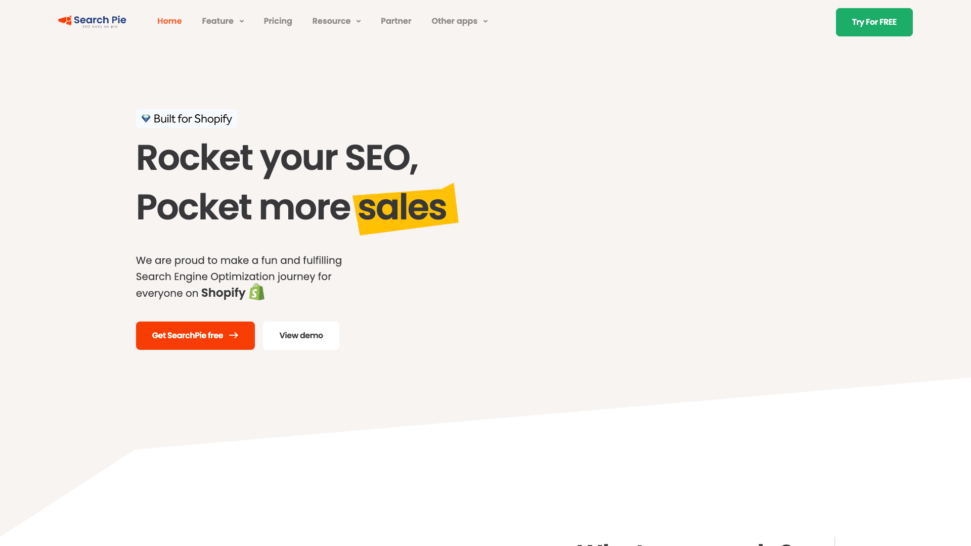 Screenshot of SearchPie homepage