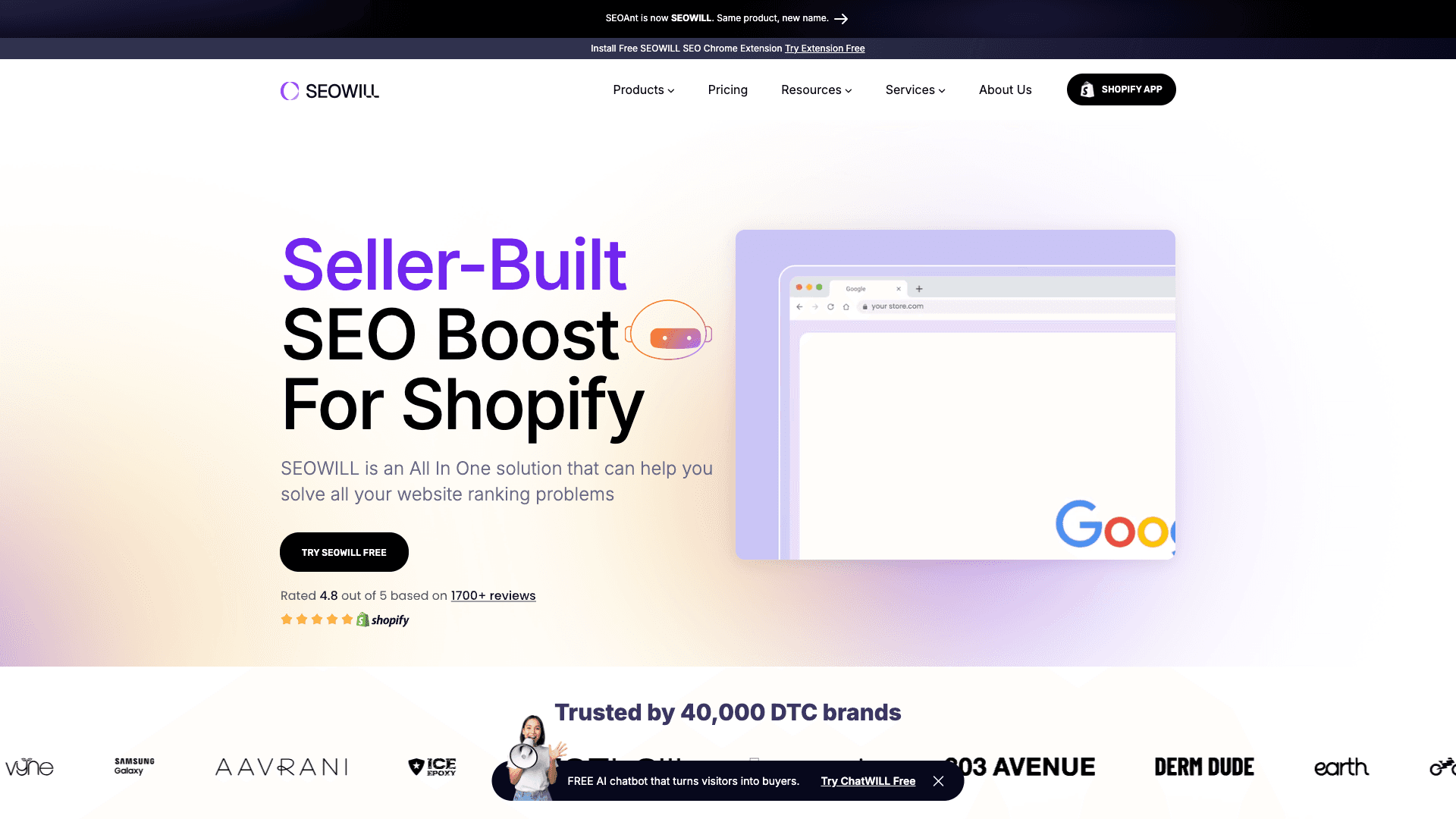 Screenshot of SEOAnt homepage