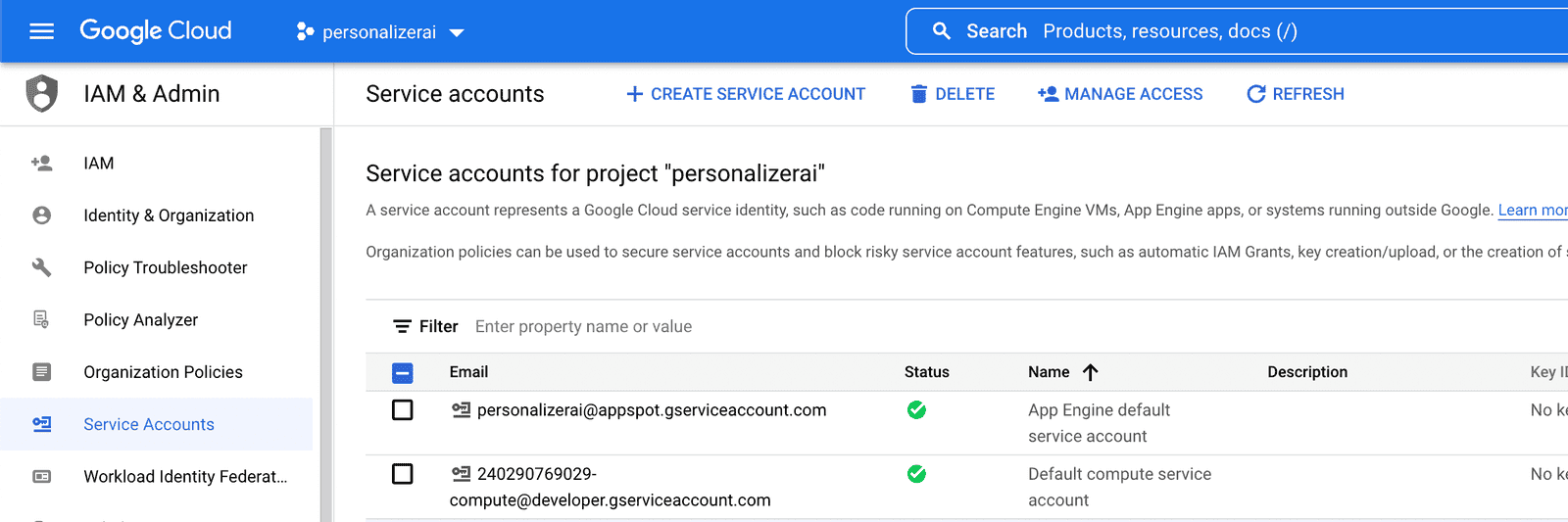 service accounts in gcp