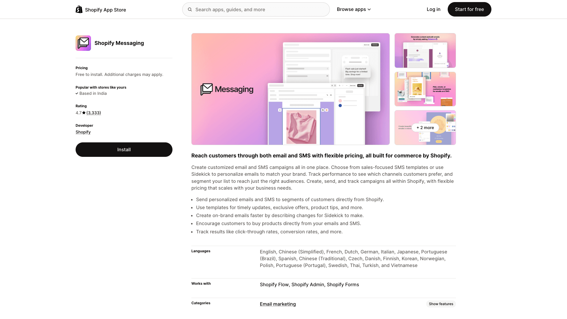 Screenshot of Shopify Email homepage